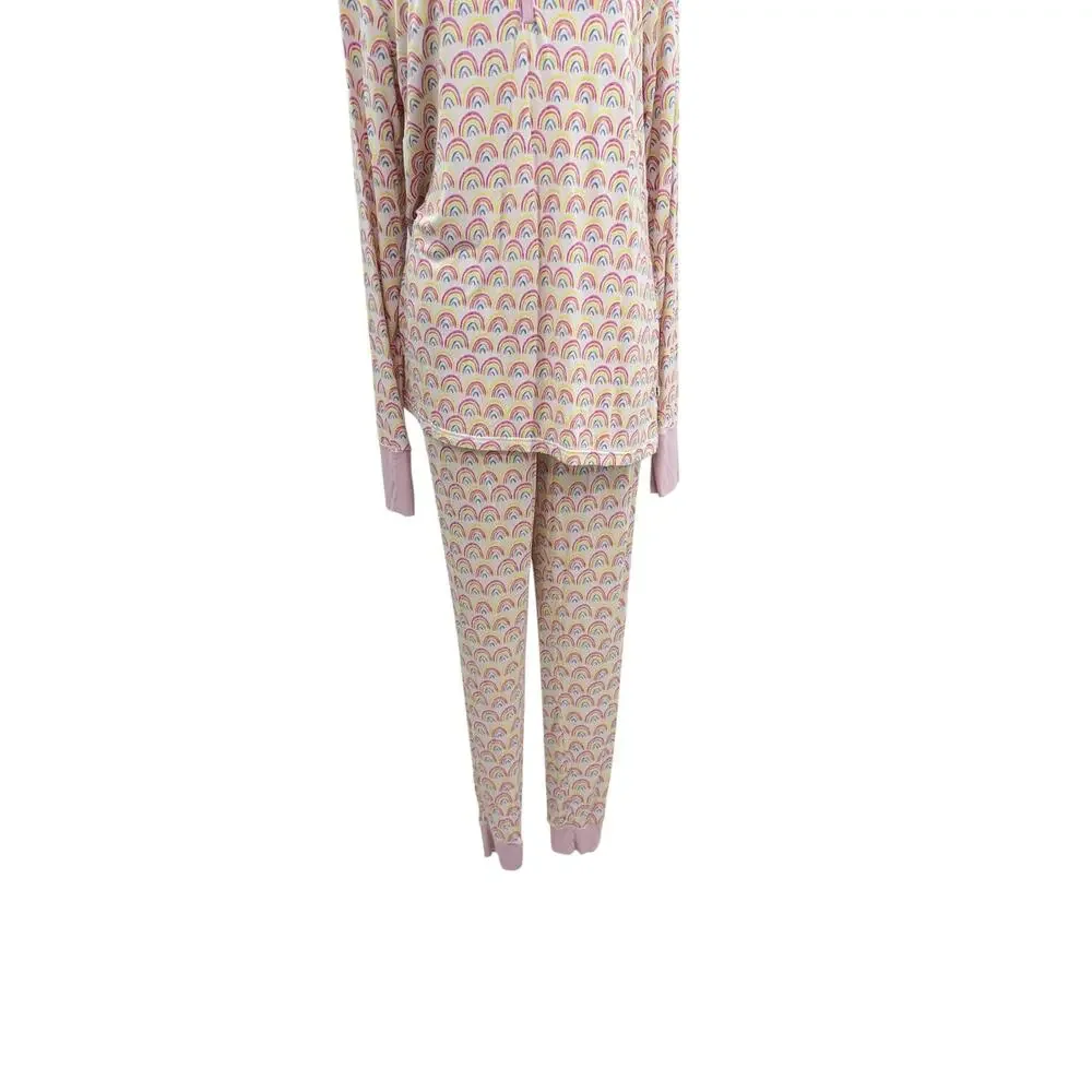 Little Sleepies Pastel Rainbows Bamboo Two Piece Pajama Set Pink Women's Large